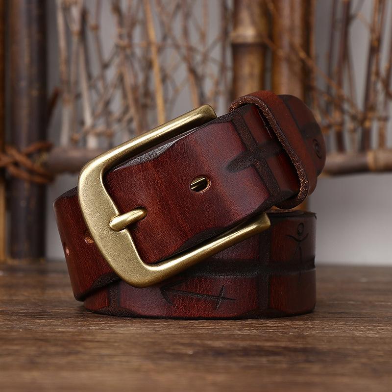 Belte Herre Håndlaget Retro Vegetabilsk Garvet Lær Ekte Kuskinn Lær Overflate Belte Herre Allsidig Personlighet Trend Buksebelte