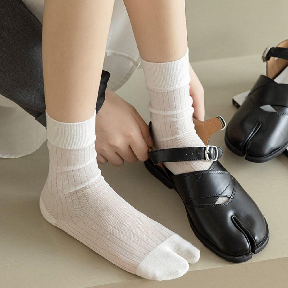 2 Paar Dünne Kniehohe Socken Streifen Mid-Calf Socken Mode JK Zehensocken Mädchen