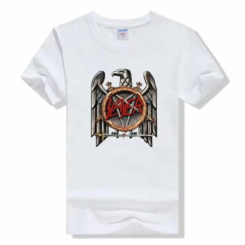Slayer Klasyczny Zespół Thrash Metalowy Ikoniczne Logo Graficzny Nadruk Codzienny Krótki Rękaw Muzyka Rockowa Streetwear Koszulka