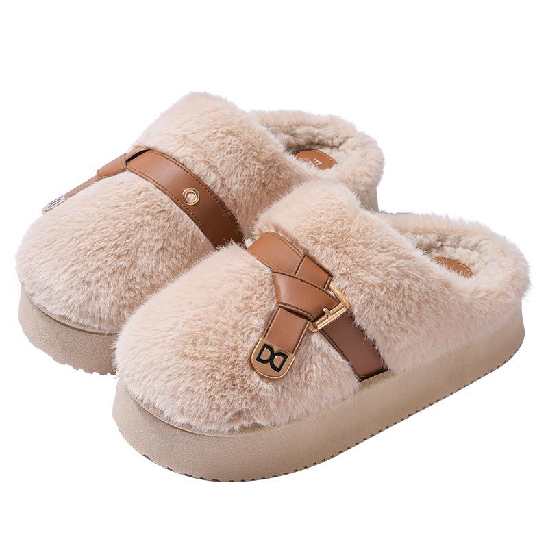 Cotton Slippers Autumn and Winter Outer Wear Indoor Fashion Plush Thick Bottom Plush Slippers