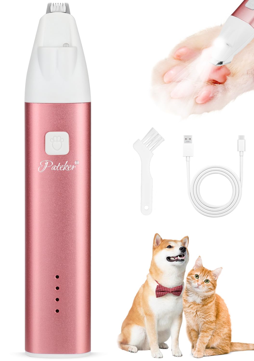 

Pateker Pet Clippers for Dogs and Partial Trimming Wood Toy and LED Light for Home Skin Inspection For Soles of Behind and Butt Areas Dog and Cat рожевий