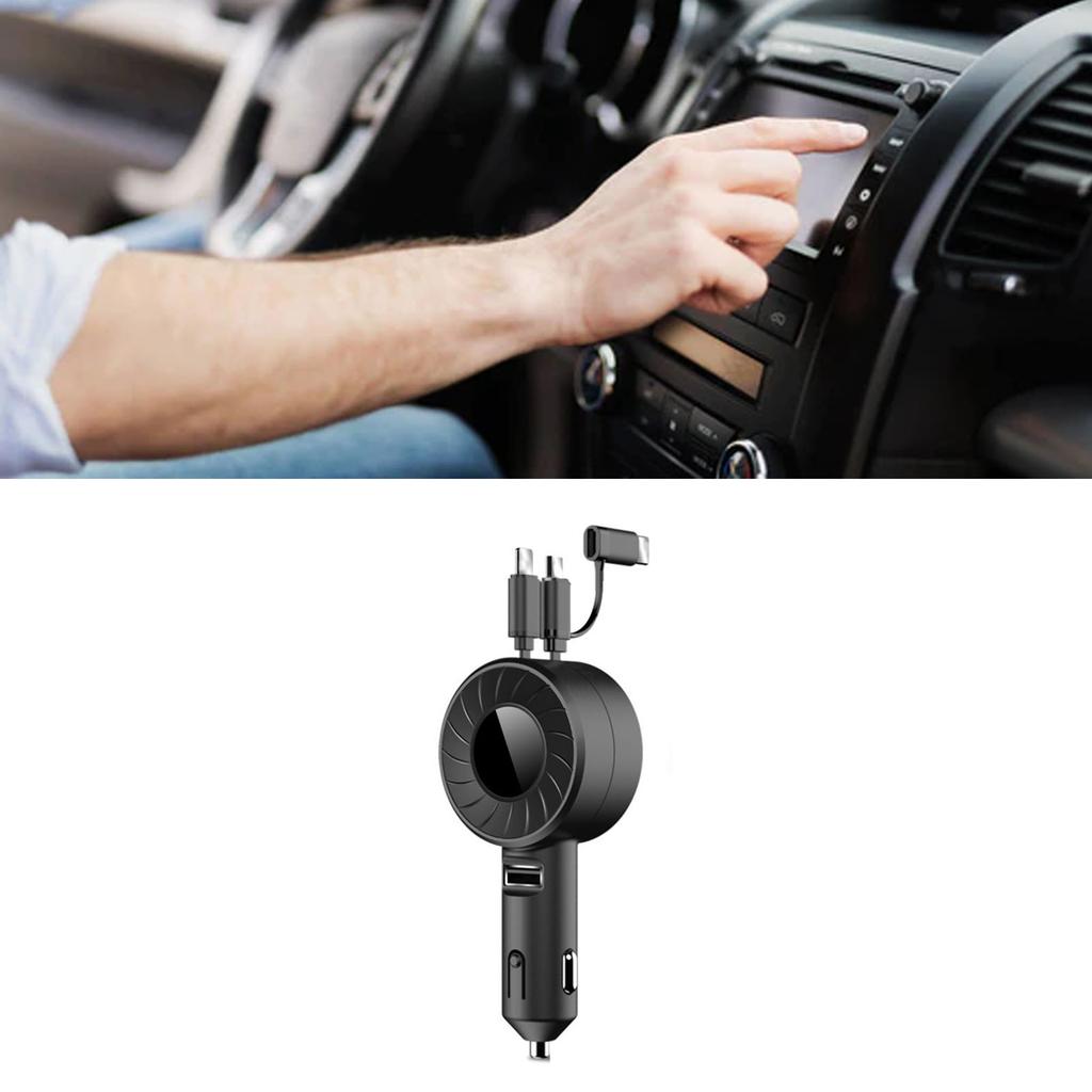 USB Car Charger 3 in 1 Retractable Design 150CM Long Plastic Material Portable Car Cigarette Lighter for Automobile