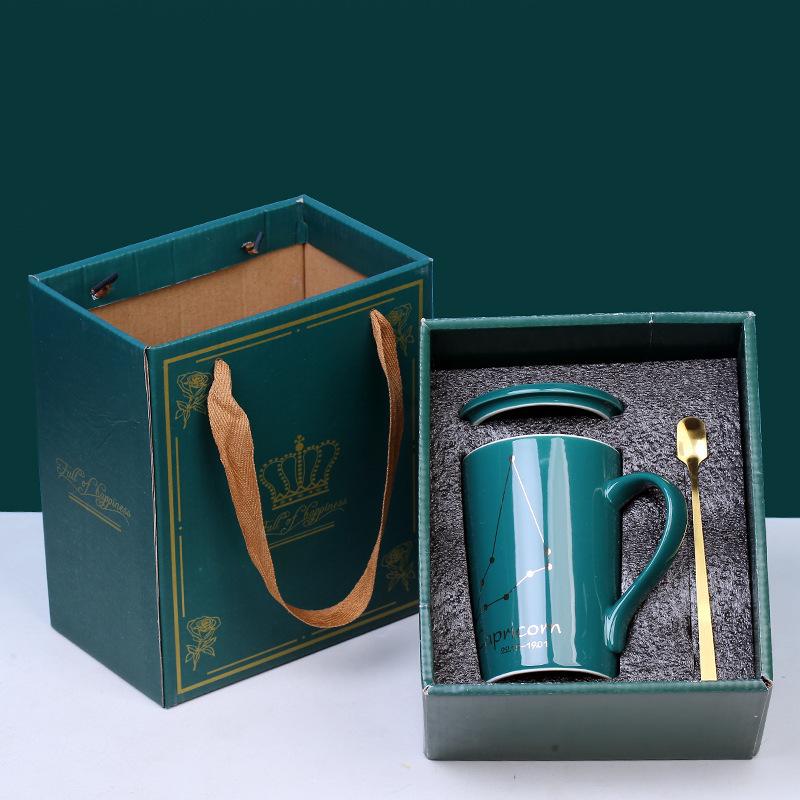 Creative Ceramic Cup With Lid Spoon Gift Water Cup Gift Box Twelve Constellation Ceramic Cup Printing