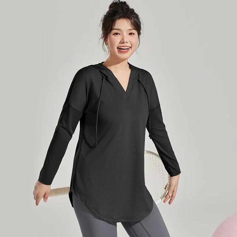 Plus Size Yoga Quick Dry Hooded Set: Slimming Long Sleeve & Pants, Loose Mid-Length Cover for Chubby Sisters