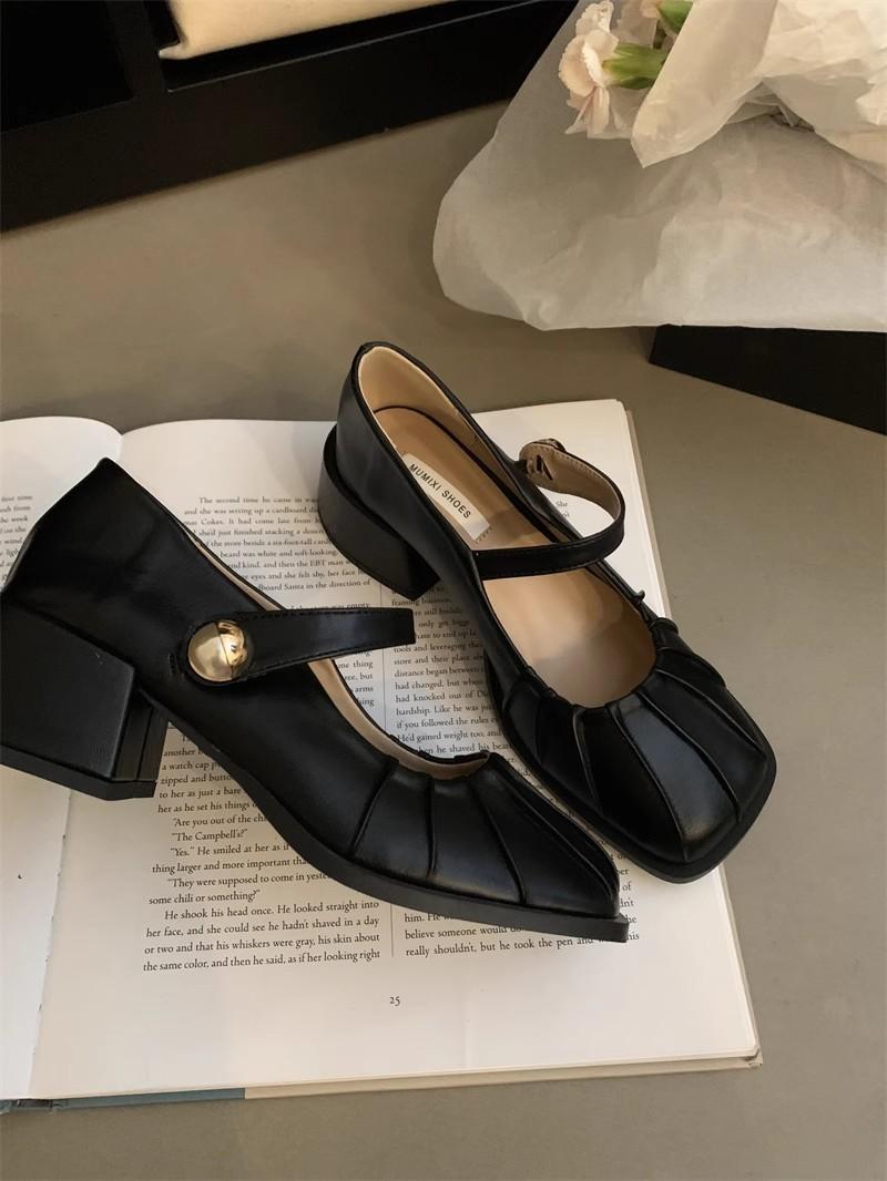 

Знаменитые серебристые туфли на высоком каблуке из кожи, женские плиссированные кожаные туфли Мэри Джейн, весенние и летние туфли-лоферы 39 чёрный