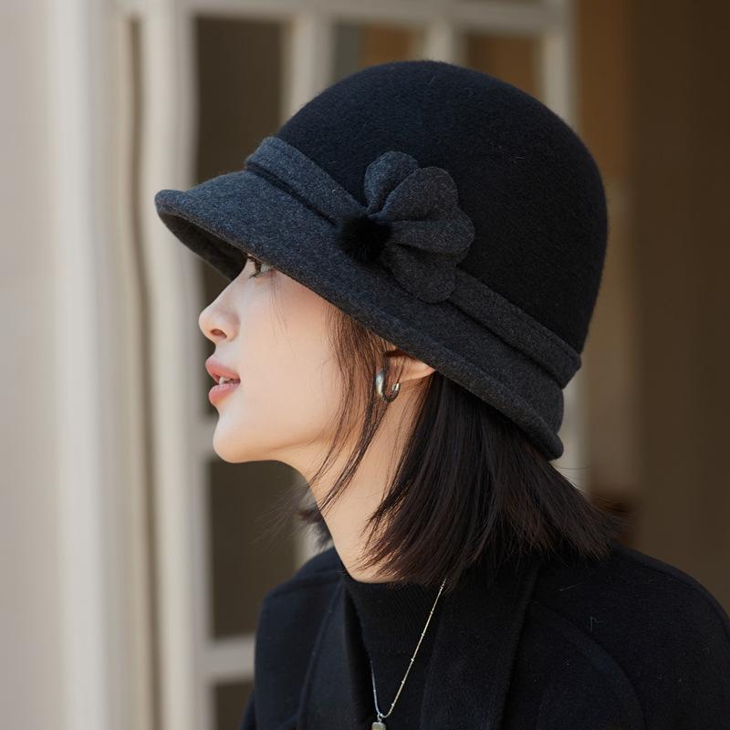 Imitation Wool Warm Bucket Hat Autumn and Winter Hat Women's Elegant British Wind Basin Hat Retro Bucket Hat