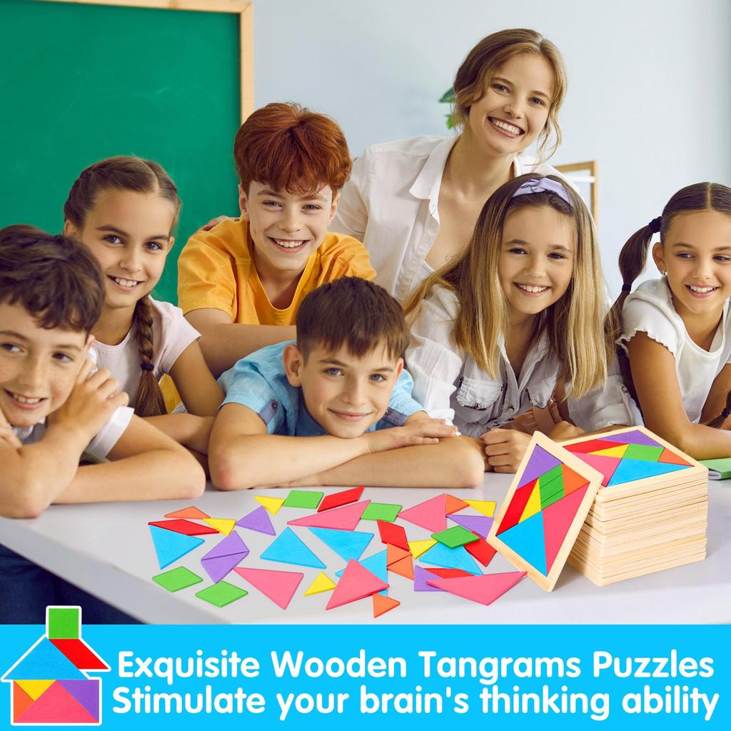 5-100Pcs Wooden Tangrams Puzzles Bulk For Student Shapes Puzzle Brain Logic Block For Tangram Game Geometric Pattern Block