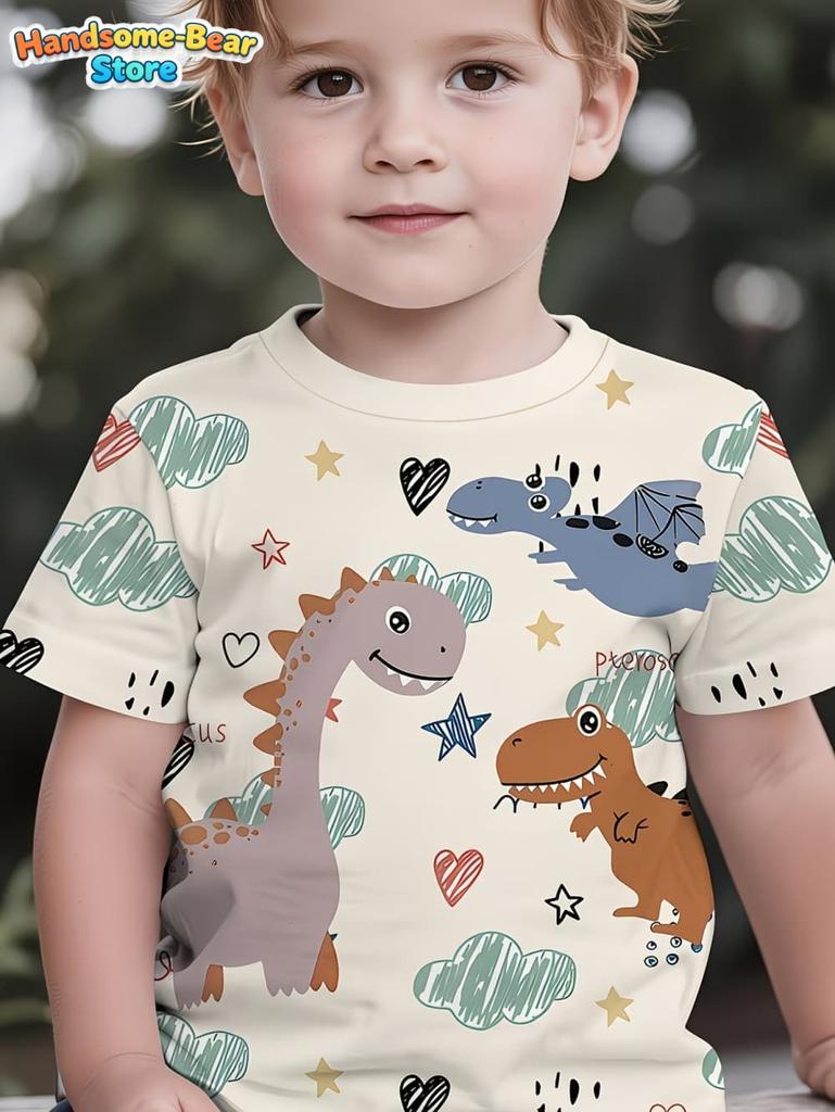 Boys Clothes Dinosaur Colorful Cartoon 3D Print Boys' T-Shirt Summer Short Sleeve Tops O-Neck Outdoor Casual Children's Clothing