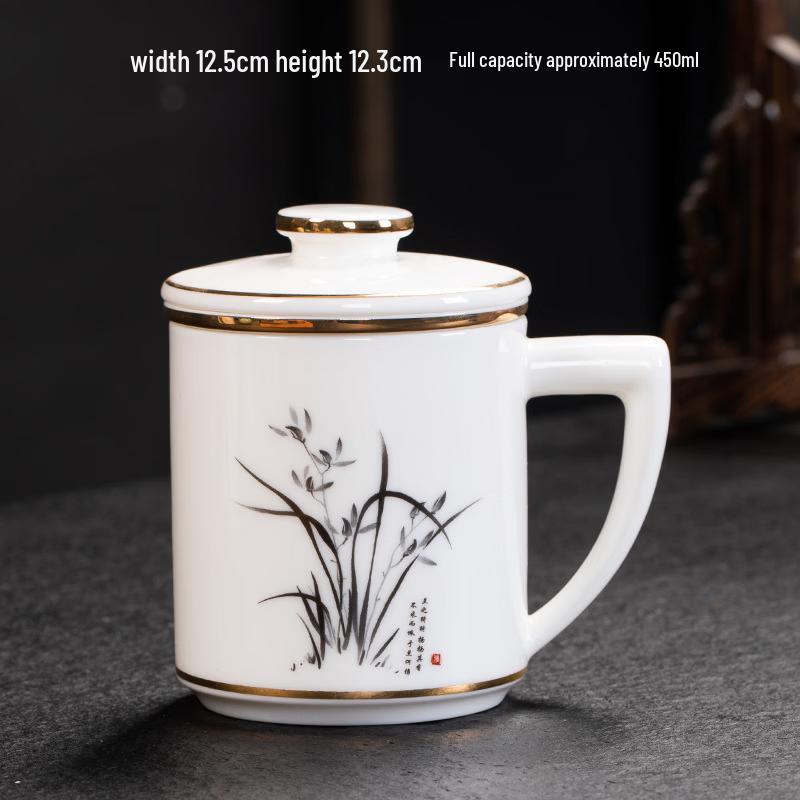 Shangqi White Porcelain Tea Cup with Lid and Infuser