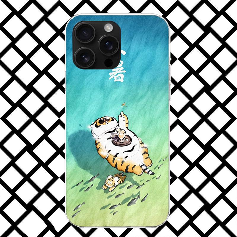 Cartoon Fat Tiger Phone Case for iPhone 17 Air 16 16E 15 14 Plus 13 Mini 12 11 Pro Max 7 8 + SE 2020 Soft Cover Fundas 17 Air 16