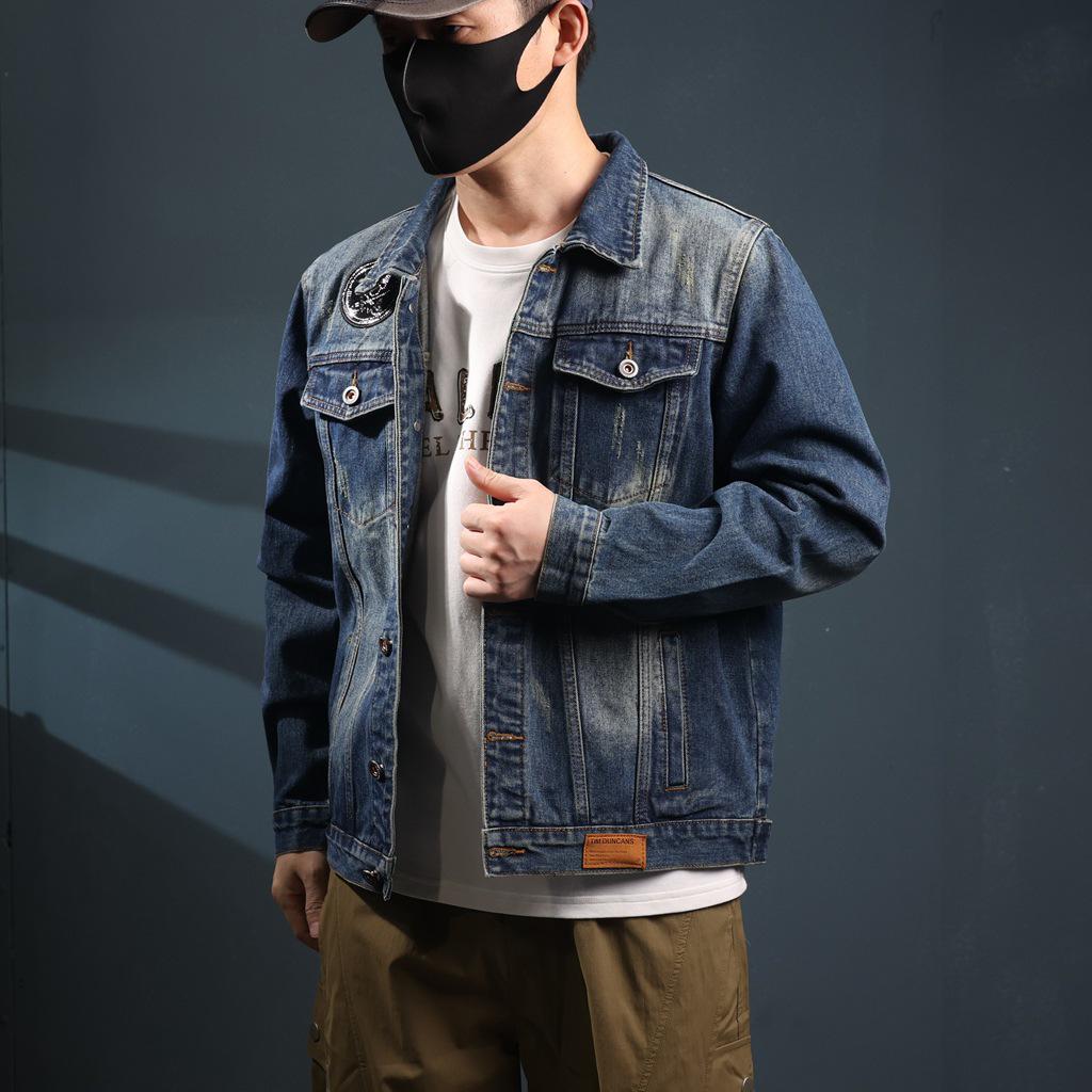 Xintang Men's Rhinestone-Studded Denim Jacket - Plus Size, Heavy Embroidery, Loose Fit Outwear