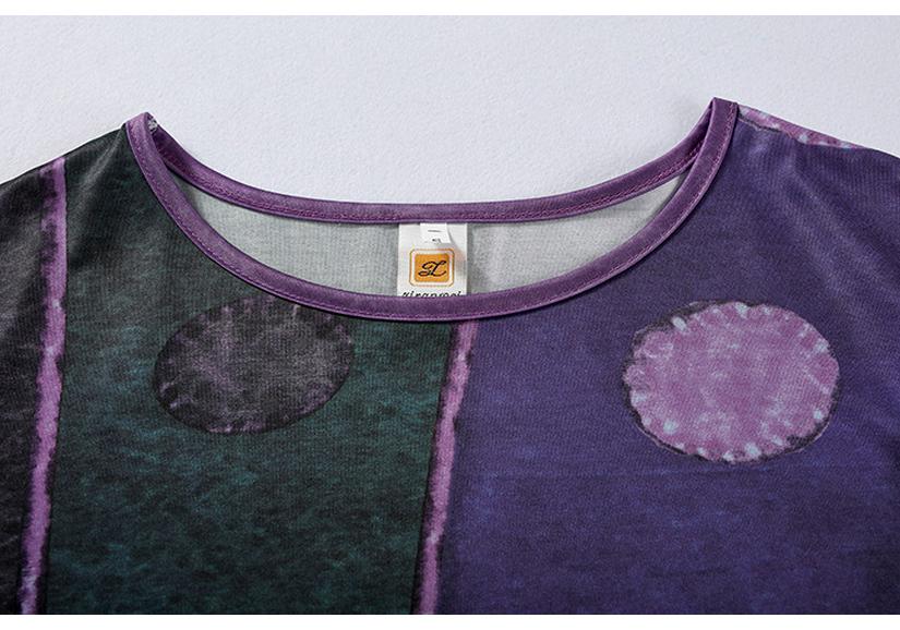 Top da donna a manica lunga con scollo rotondo, stampa stile etnico retrò