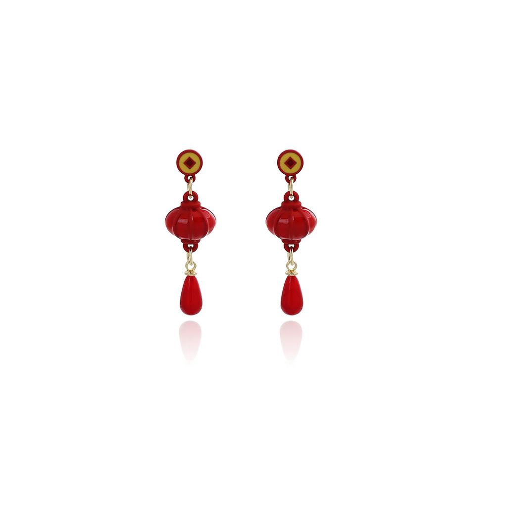 New Year'S Red Happy Character Koi Small Snake Stud Earrings, Autumn And Winter High Sense Chinese Style Blessing Character Chinese Knot Ear Hook