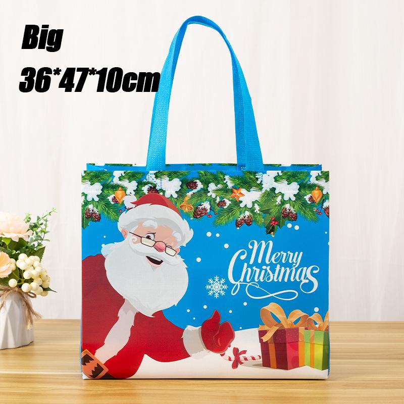 Tote Bags Santa Elk Snowflake Tote Bags  Thickened Non-woven Printed Waterproof Bags Christmas Gift Bags Christmas Decoration
