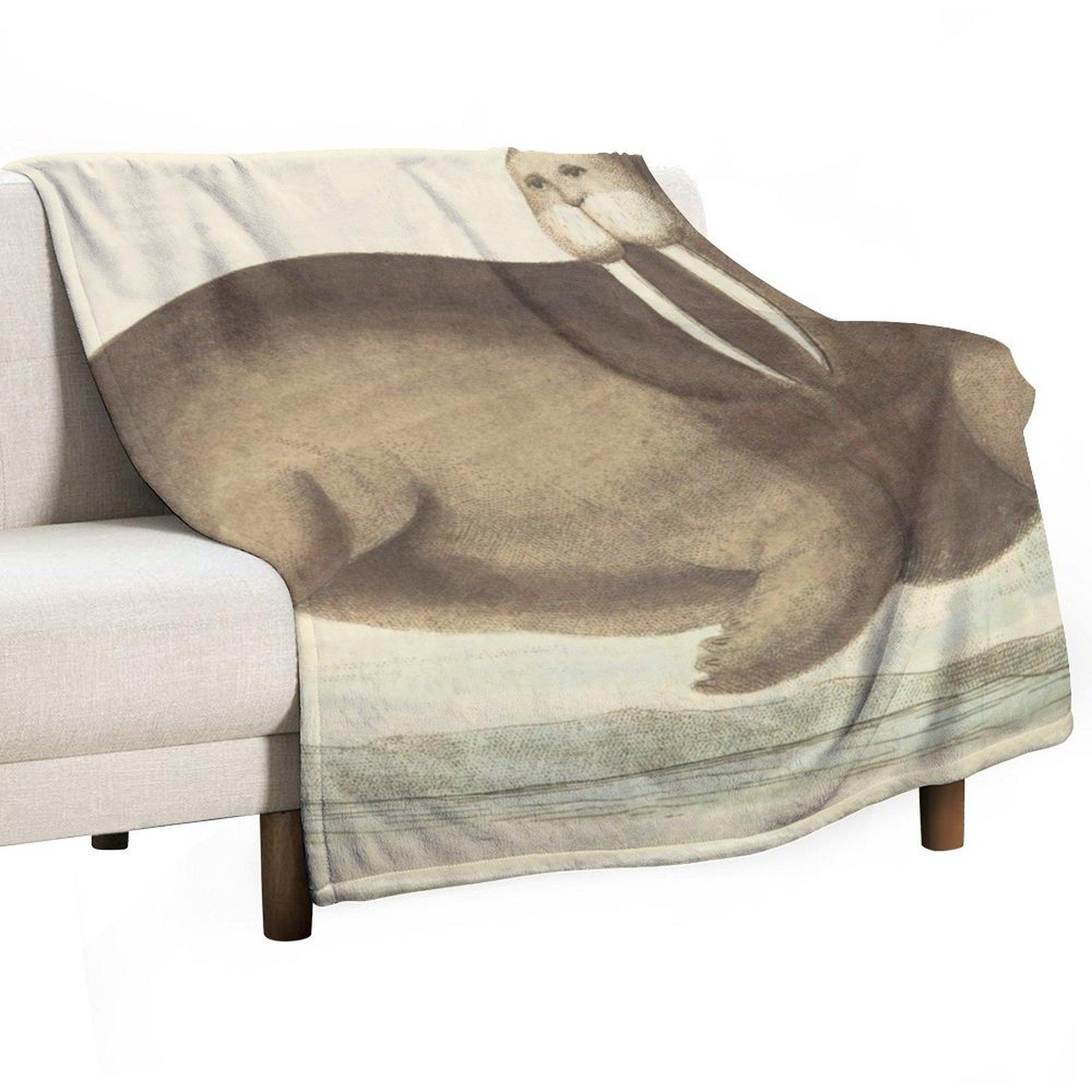 

Vintage Walrus Illustration Throw Blanket warm for winter Shaggy Decorative Beds Thermal Blankets 30x40in