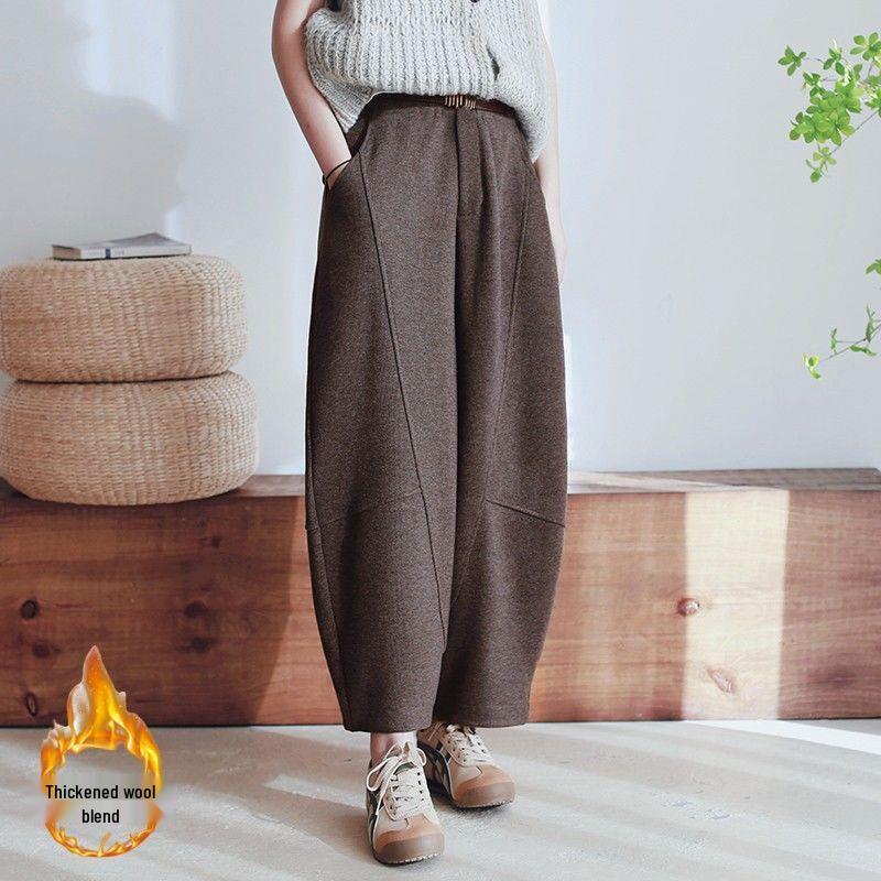 

Chestnut Brown Thick Washable Wool Blend Carrot Pants 2XL (135-150 jin) каштановий/коричневий