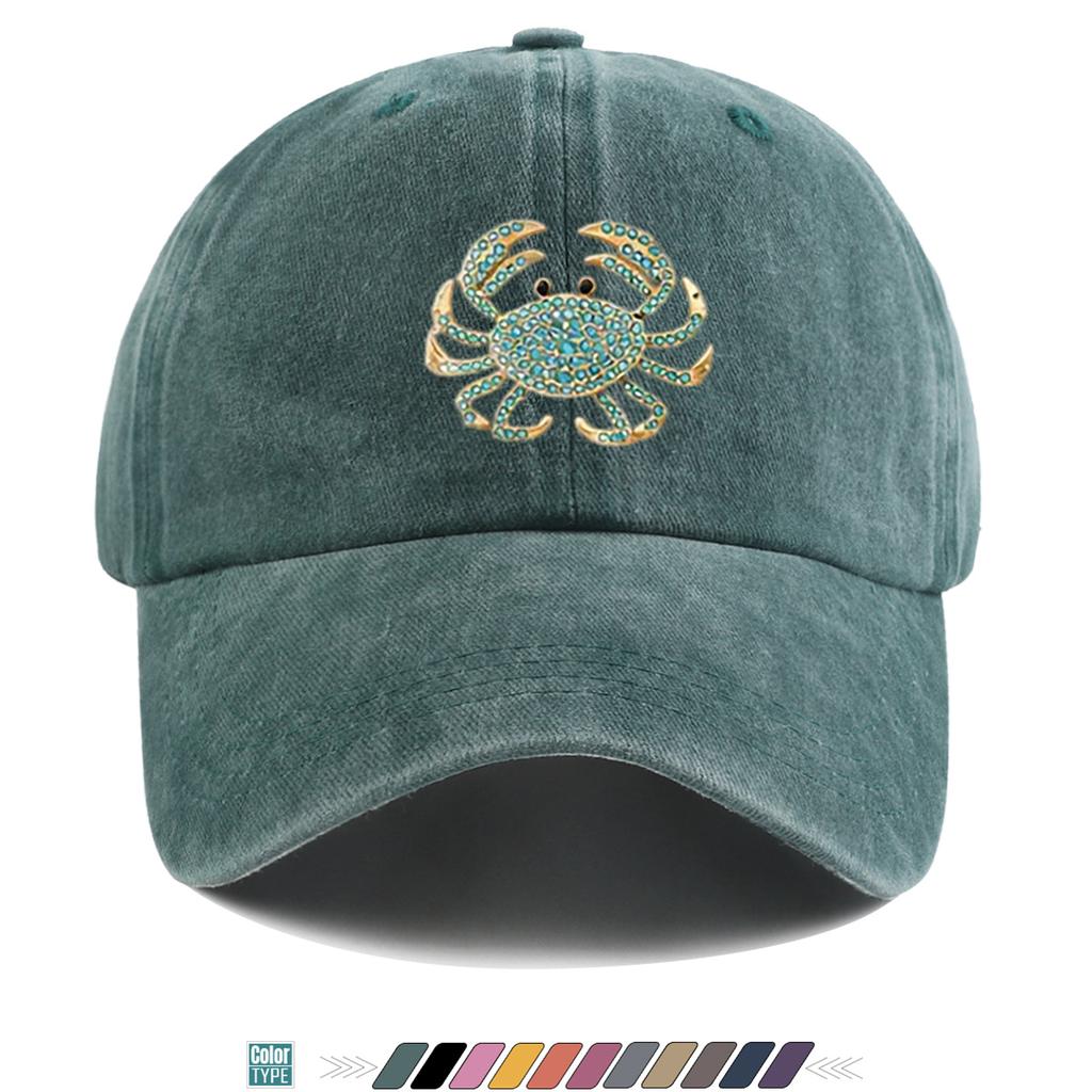 pc Rhinestone Crab Shaped Printed Baseball Cap Sparkling Rhinestone Decor Individual Trendy Sun Hat Fashionable EyeCatching