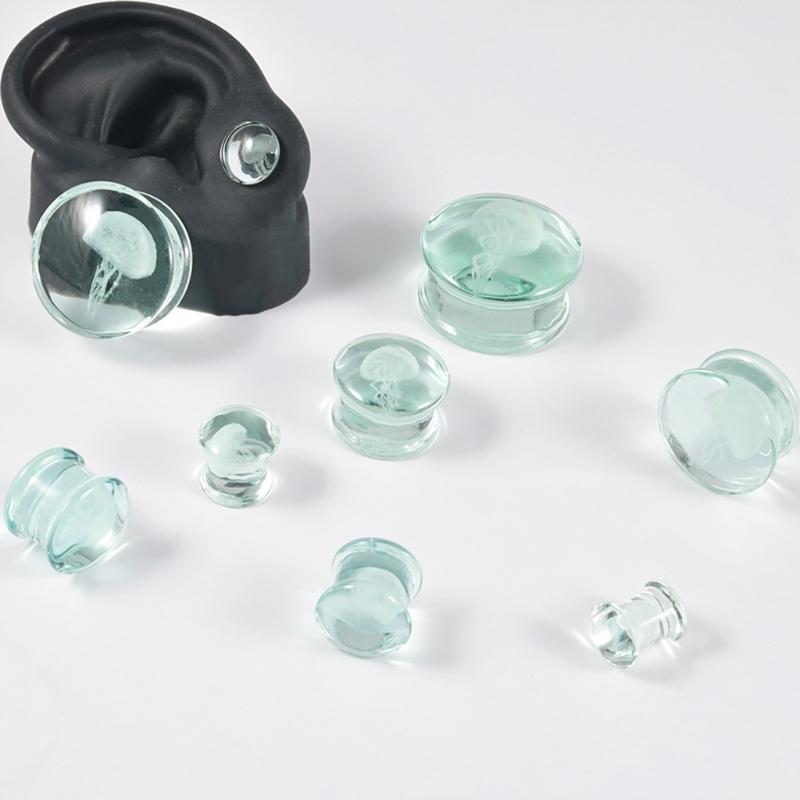 Unique Jellyfish Pattern Glass Ear Stretcher Handcrafted Expander Body Piercings Suitable for Comfortable All Day Wear