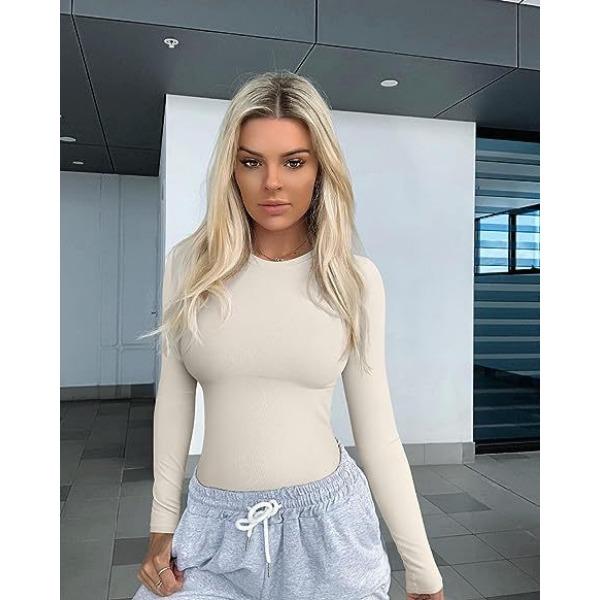 

Топ с длинным рукавом и круглым вырезом, эластичный низ, футболка, топ для девочки внутри M бежевый