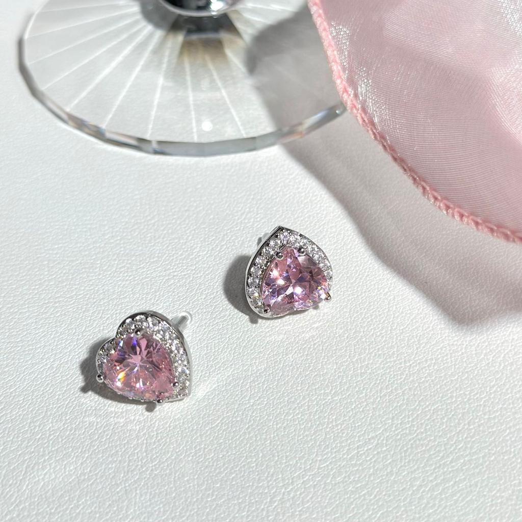 High-End French Zircon Love Stud Earrings Niche Design Super Flash Diamond Sweet Earrings Women