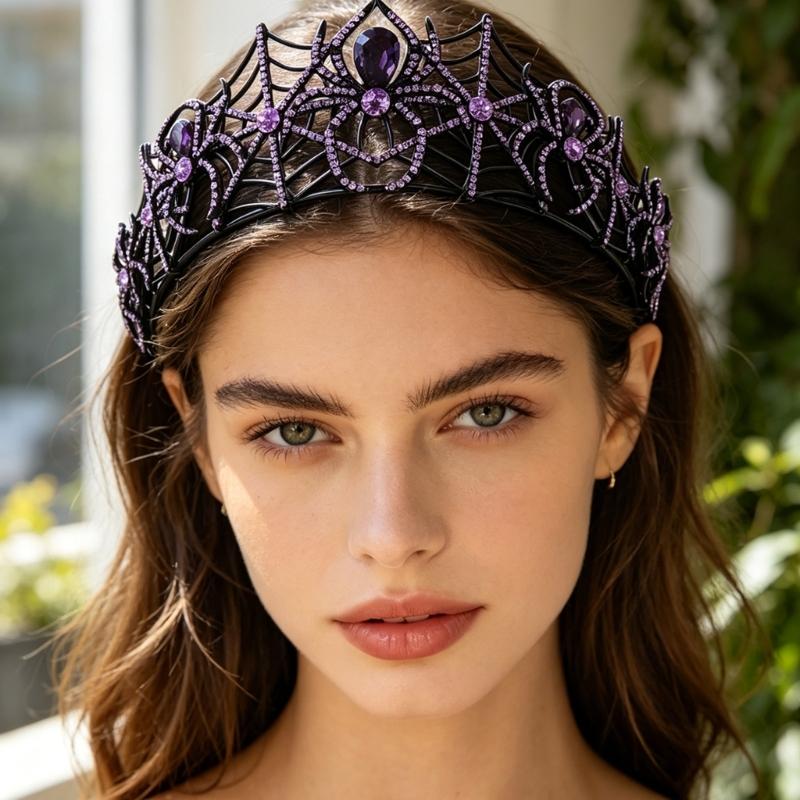 Gotisches Netz-Haarschmuck für Halloween-Kostüme, Funkelndes Strass-Haarreif für Partys, Cosplay, Feiertagskleidung und Fotos