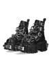 Botas de Plataforma Góticas para Tornozelo Rock Punk Espanhol Salto Grosso Botas de Motociclista com Correntes Streetwear Botas de Combate para Homens