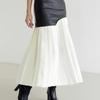 Ležérní patchworková sukně Pu sukně pro ženy s vysokým pasem Midi skladané sukně Dámské jarní módní oblečení Elegantní a elegantní dáma