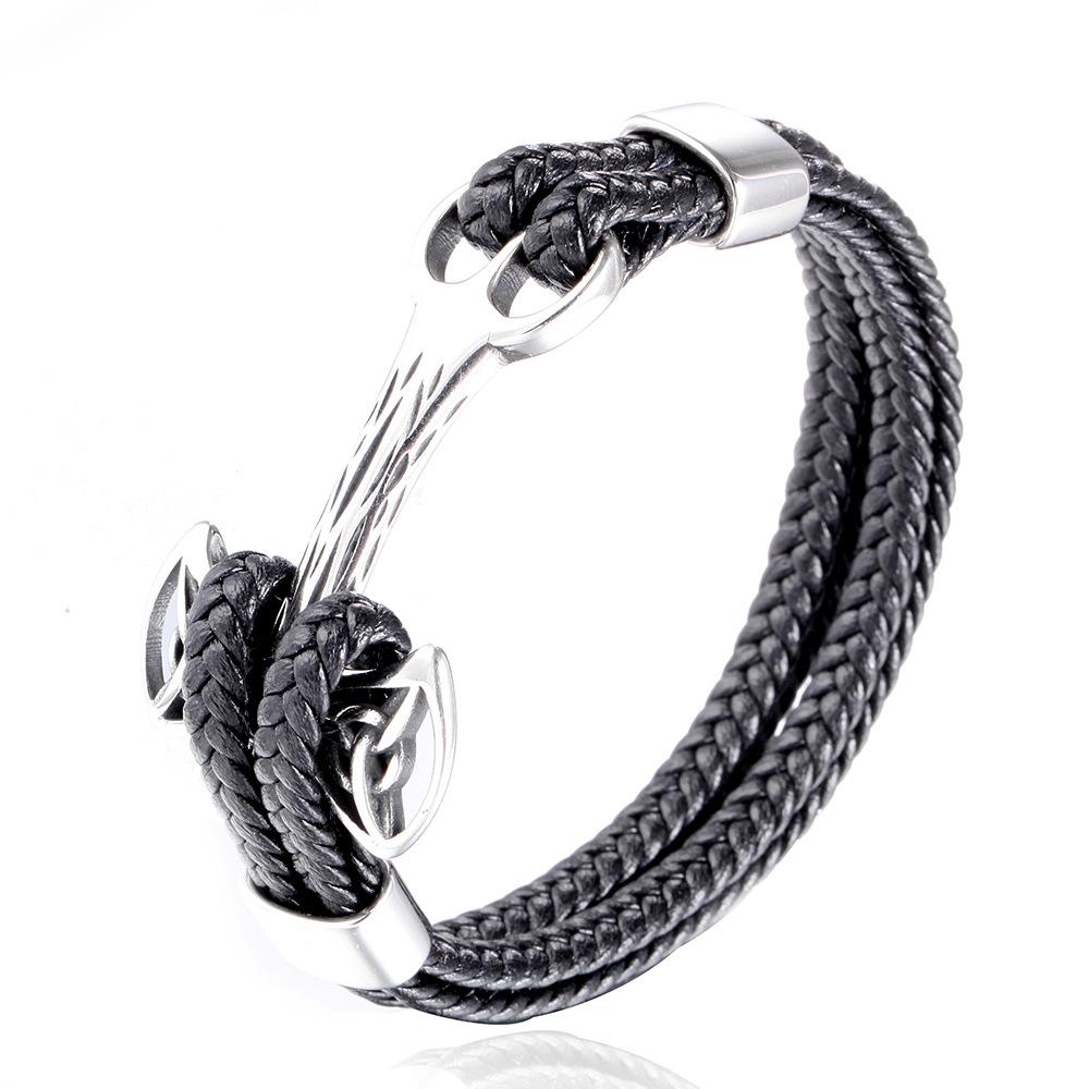 Simple men s anchor bracelet, leather bracelet, titanium steel fashion
