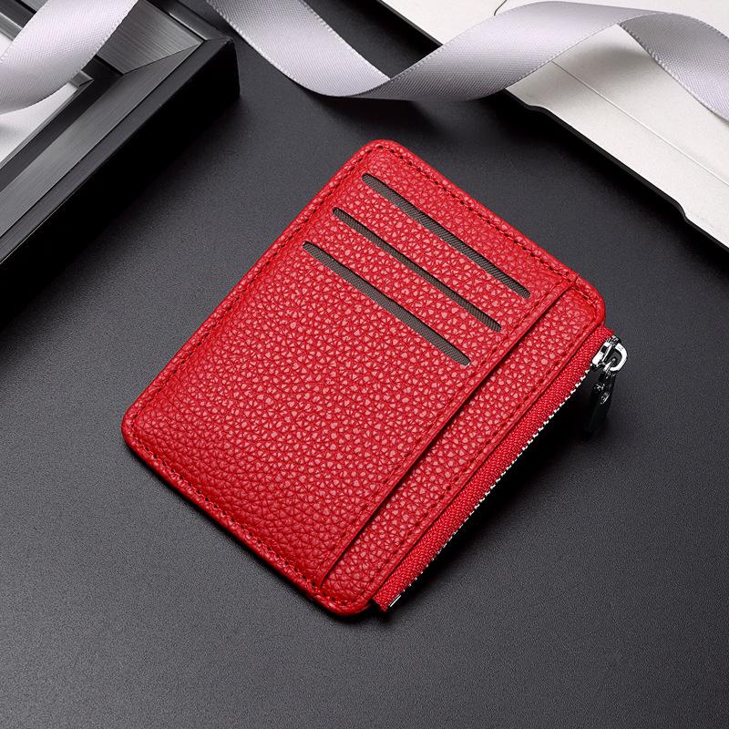 

Lychee Grain Coin Purse: Solid Color Lightweight Zipper Card Holder & Wallet for Women & Men. красный