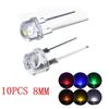 10 STÜCK 8MM Strohhut Inline LED Lampe Leuchtdiode Weiß Rot Blau 0.5W
