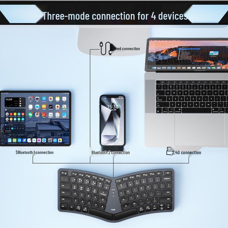 B.O.W Ergonomische Multi-Device Tri-Mode Tastatur