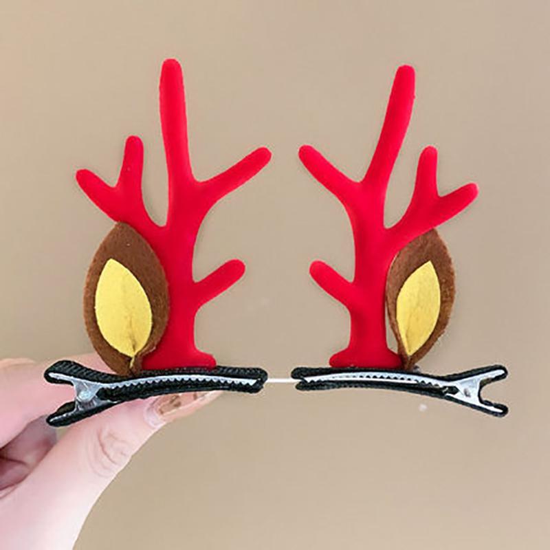 1pair Christmas Red Antler Hair Clip Accessories for Kids Side Hair Clip for Children's Hair