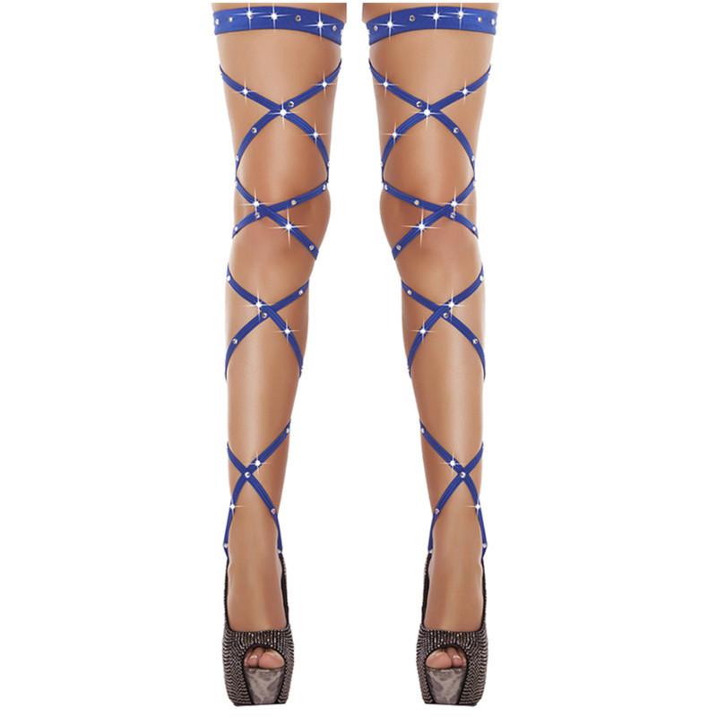 Damen Sexy Strümpfe Punk Goth Ausgeschnitten Bandage Nylonstrümpfe Pole Dance Sexy Unterwäsche Weiblich Sexy Dessous Beinharnisch