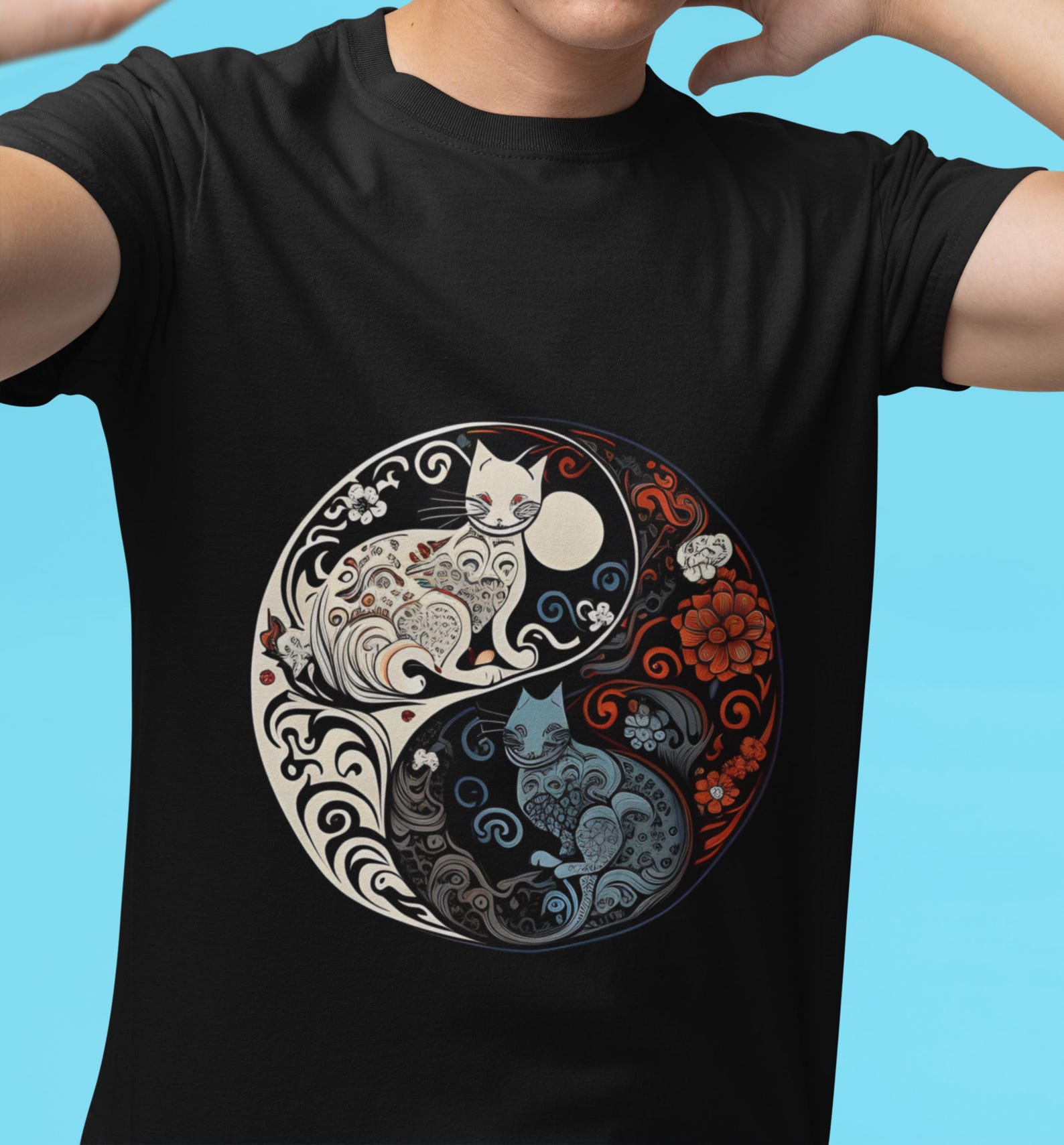 Yin Yang Cat T-Shirt: Intricate Design, Unisex Cotton Tee 2XL