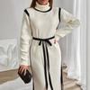 European & American Women's High-Neck Knitted Dress, Fall 2025 - Waist-Cinching, Long-Sleeve Slit French Style