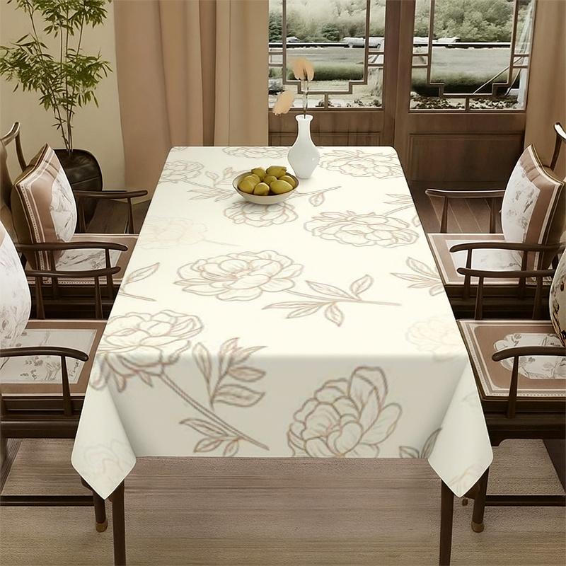 1pc Tablecloth Elegant Beige Rectangular Tablecloth Suitable for Dining Table, Coffee Table, Desk - Soft Floral Pattern Machine Washable Fabric Neutra