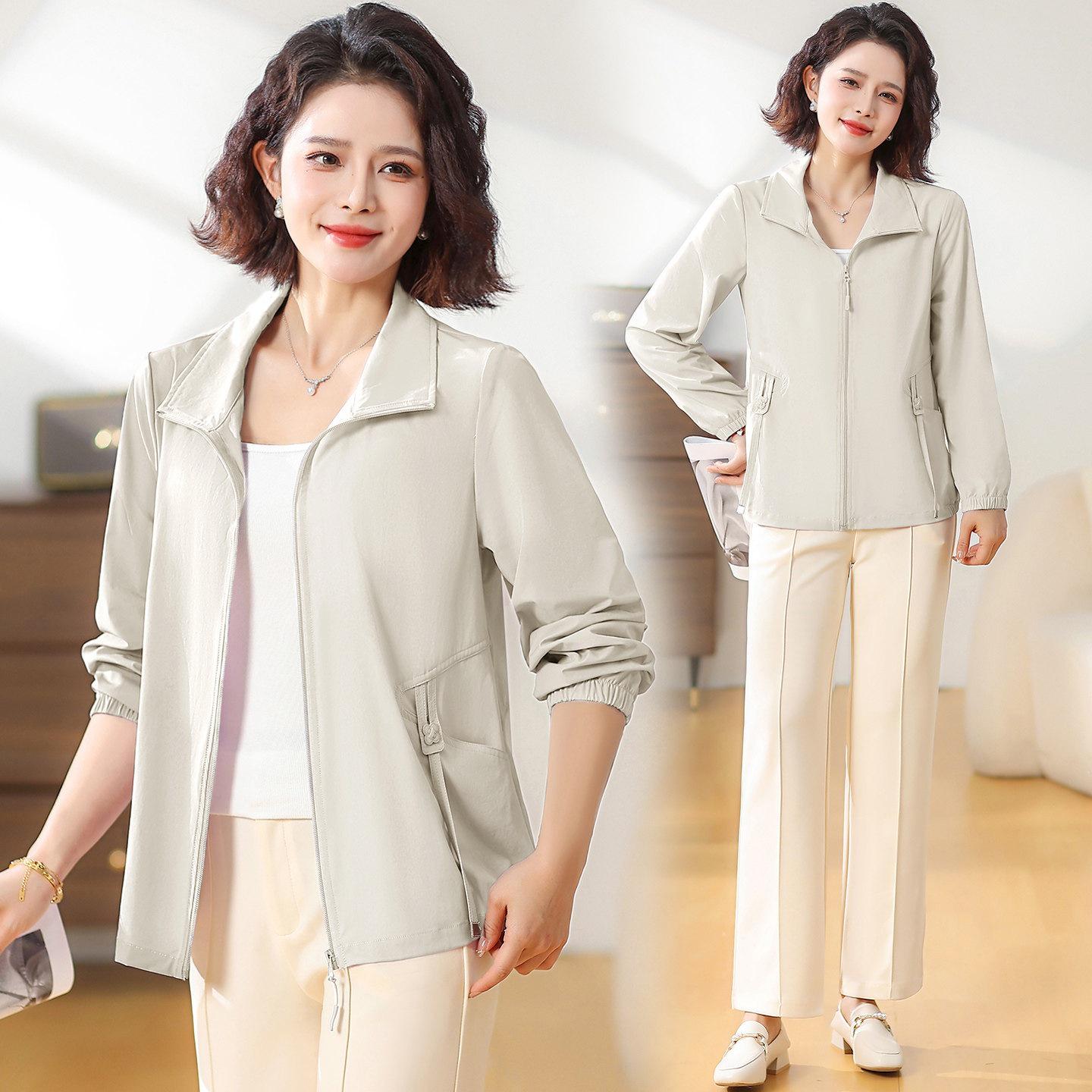 

2026 New Style Spring Sun Protection Jacket for Stylish Moms - Lightweight, Age-Reducing Fashion for Middle-Aged and Elderly Women 4XL (135-150 jin) бежевий