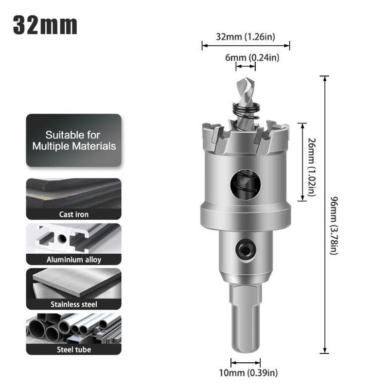 

Сверло с твердосплавным наконечником TCT, сверло-кольцевая пила, фреза для сверления металлических сплавов из нержавеющей стали 32mm серый