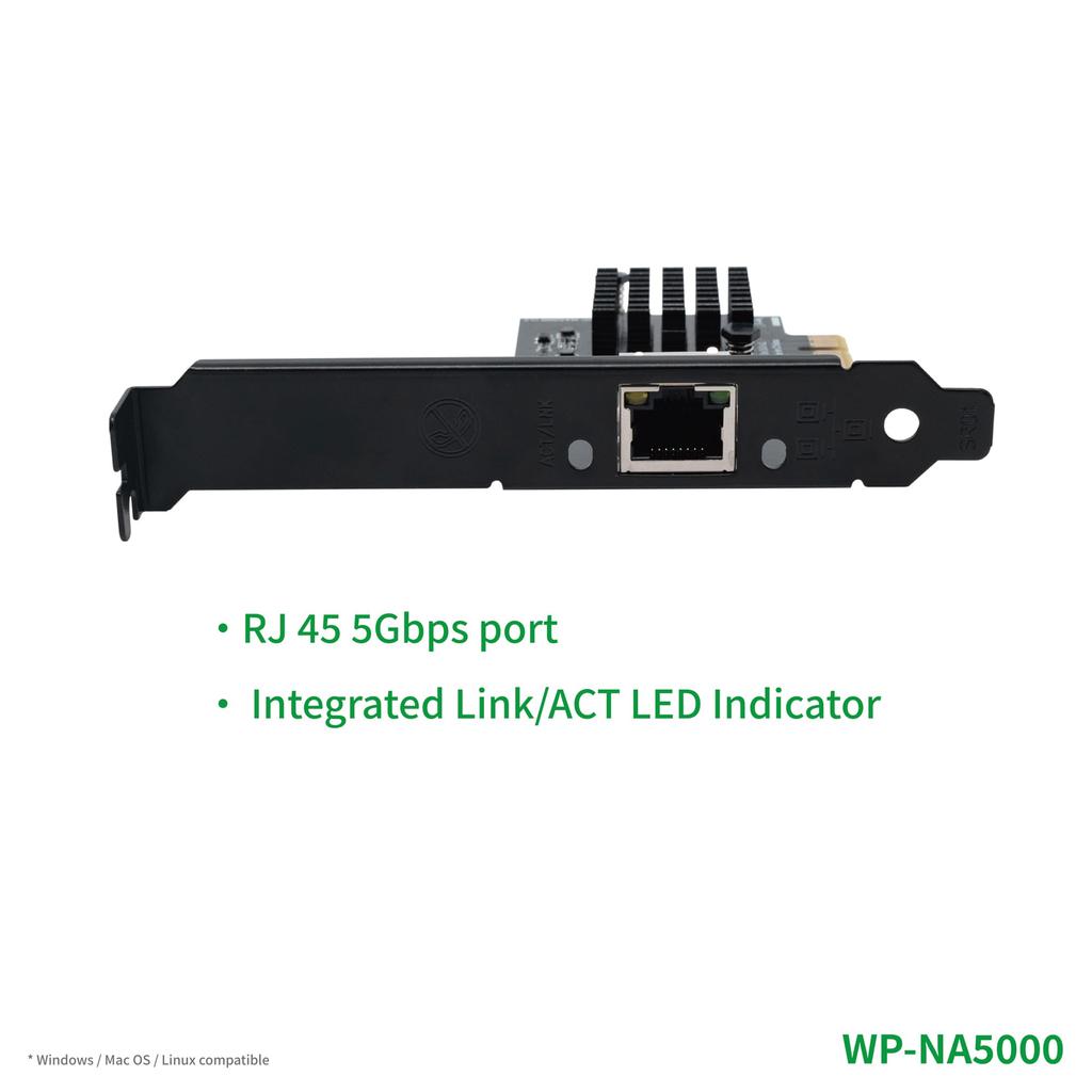 WisdPi PCIe x1 5Gbps Wired Ethernet Adapter Realtek RTL8126 3.0 Base-T (WP-NA5000)