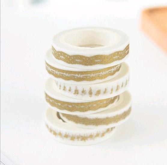 2 Rolls Random Masking Paper Washi Tape Cute Gold Fence Lace DIY Scrapbooking