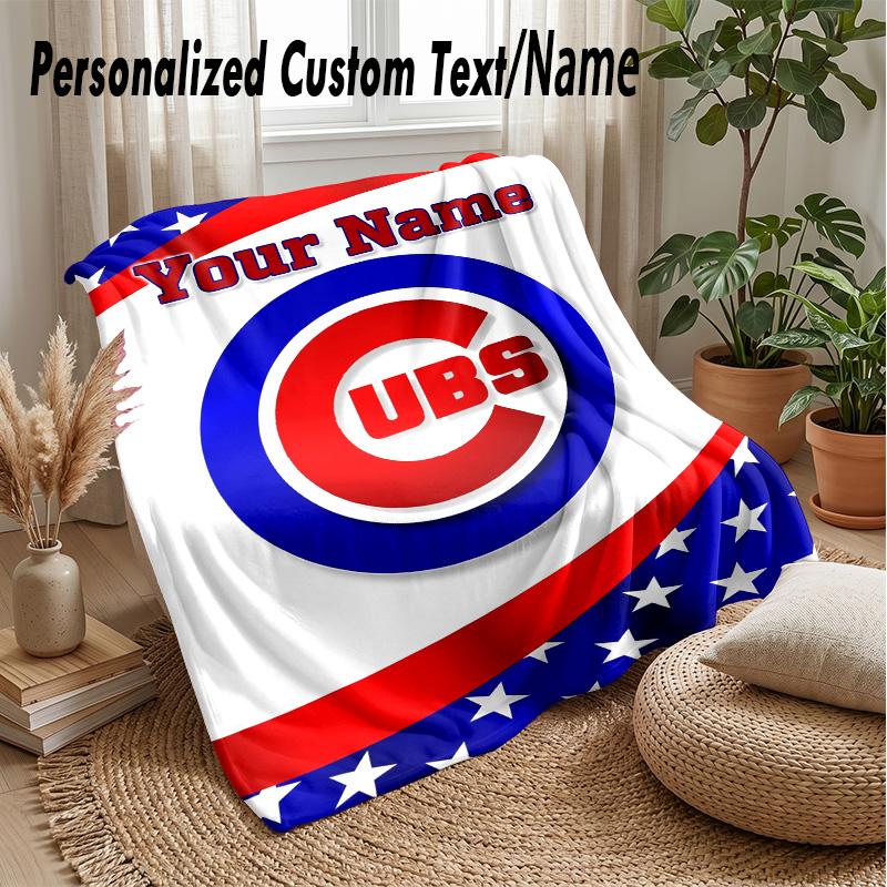 Chicago Cubs Benutzerdefinierte Flanell-Kuscheldecke Drucken Sie Ihren Namen Text Weiche Warme Decke Weihnachtsgeschenk