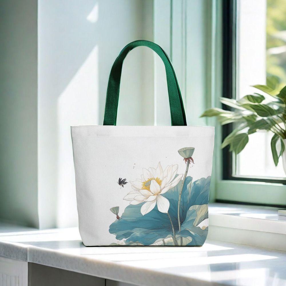 

Casual Lotus Flower Tote Bag Canvas Women Shoulder Bag Vintage Lotus Flower Bag for Lady Style 3