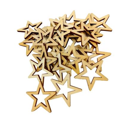 25 kusů 50mm nedokončených dutých dřevěných ozdob ve tvaru hvězdy pro scrapbooking.