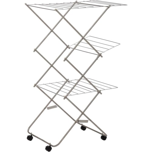 Oki Seisakusho Indoor Clothes Drying Rack, Foldable, 3 Tiers, 57 X 75 X 122cm High, with Wheels, Compact Storage, Tower-Style, Small, 00375-3