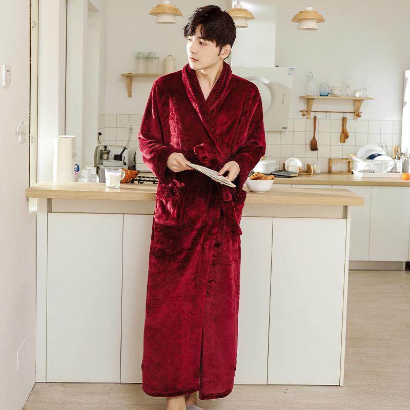 Winter Couple's Thick Flannel Robe - Warm Coral Fleece Long Bathrobe for Men and Women