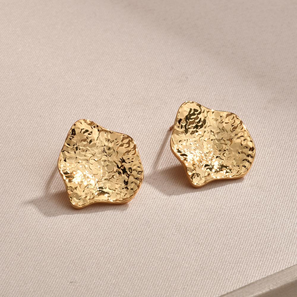 Fashion Design Pleated Metal Flash Texture Stud Earrings Retro Round Square Earrings Earrings Women