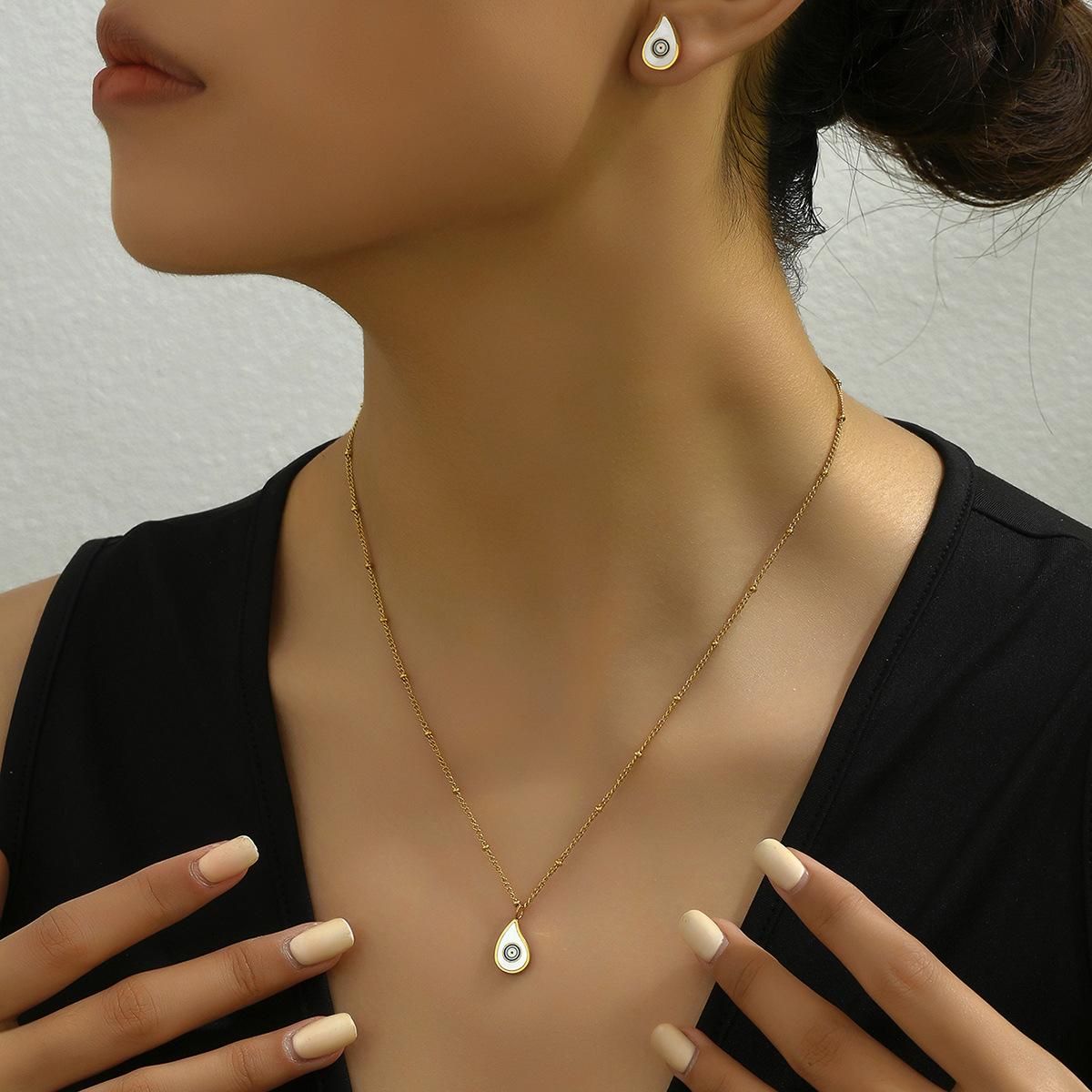 

Geometric Design Wind Necklace Earrings Set Simple Oil Drip Asymmetrical Earrings Fashion Versatile Clavicle Chain