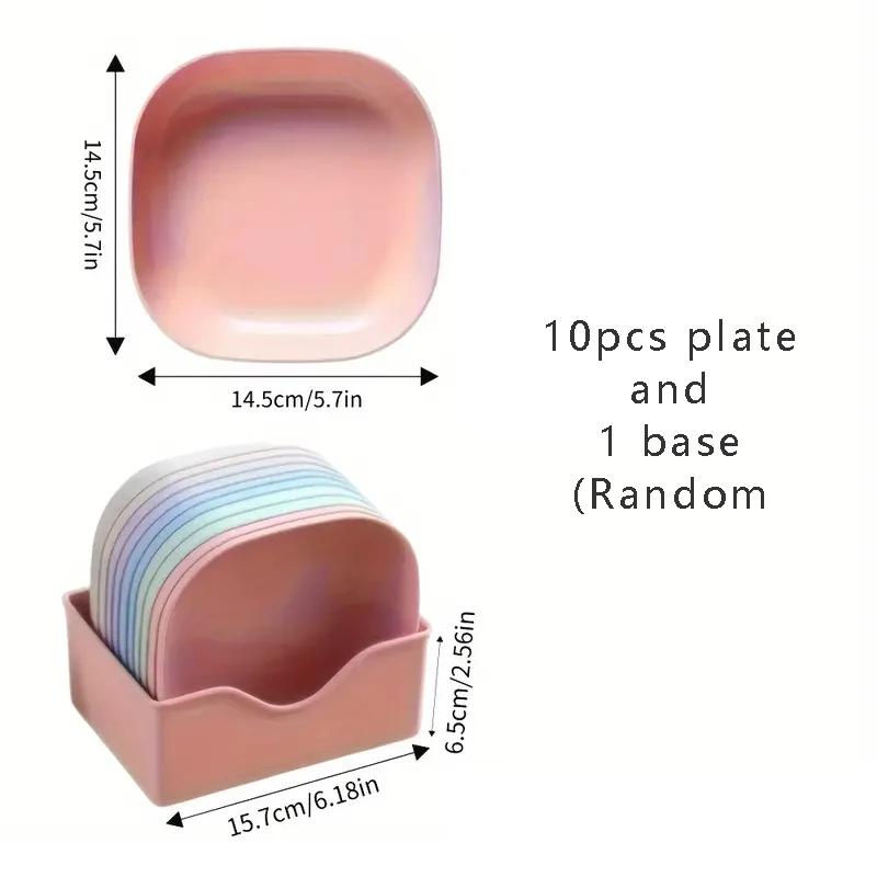 10 Square Dinner Plates with 1 Holder Portable Food Plate Set for Snacks Dessert Plastic Candy Cookie Storage Tray for Christmas
