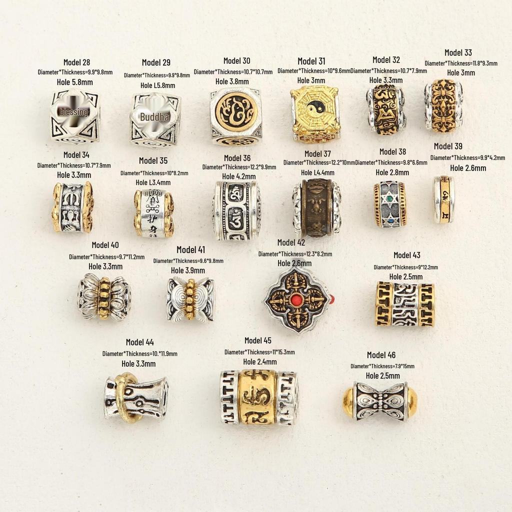 Tibetan Silver Handmade Retro Mantra Beads: Two-Color Swastika Spacer for DIY Cultural Ornaments