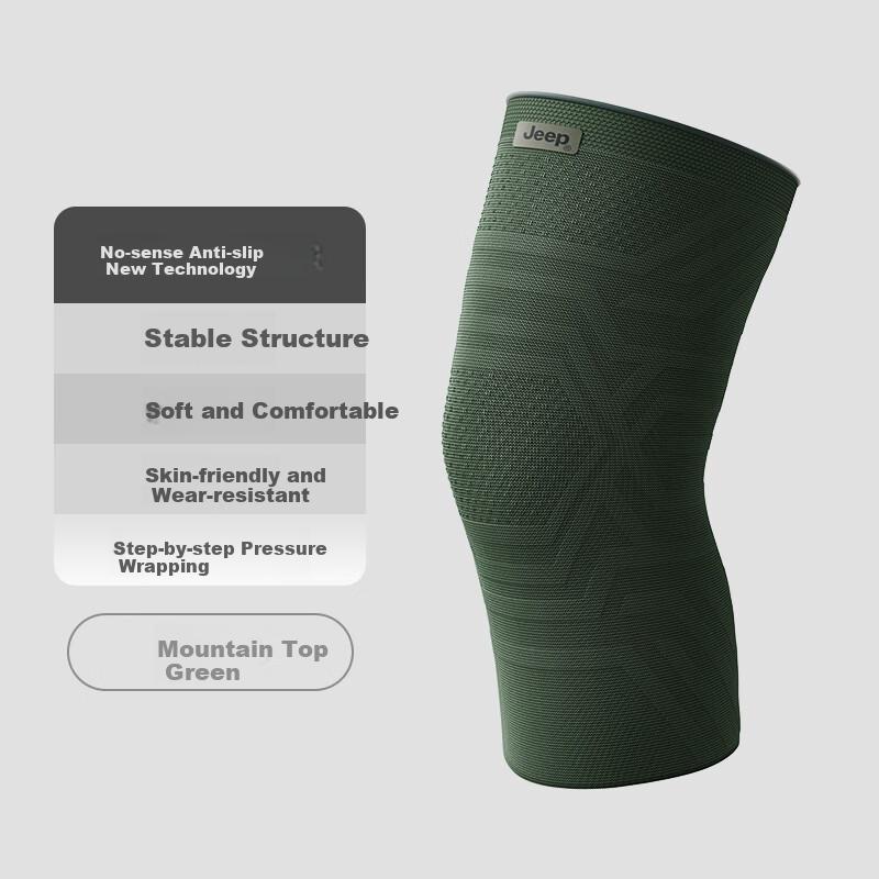 JEEP Knee Pads for Sports, Basketball Impact Protection, Running Fitness Knee Support, Breathable Adult Round Machine Knitted Knee Brace, Greenn XL